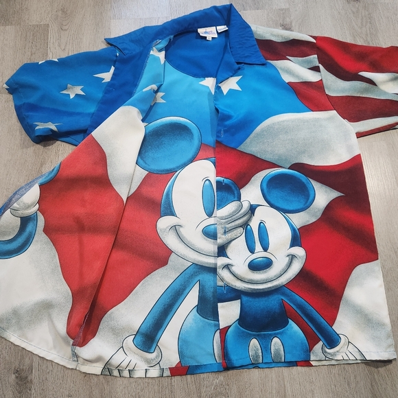 Vintage Disney World Mickey Mouse Salute USA Flag Red/Blue Shirt Men's Large AOP - Picture 4 of 8